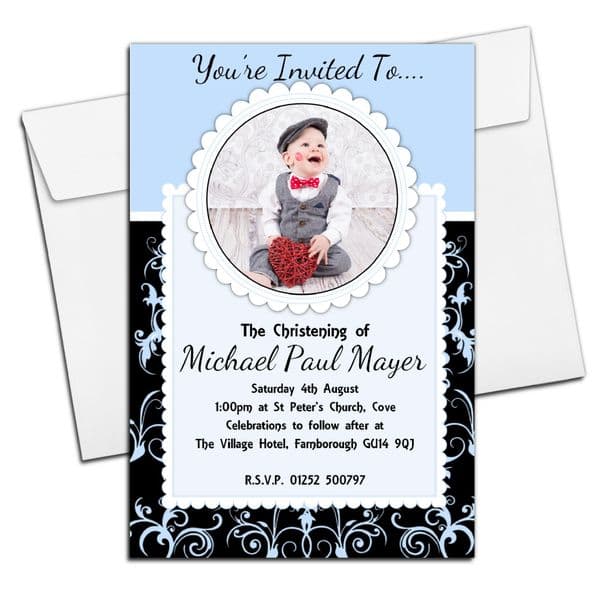10 Personalised Boys Christening Baptism PHOTO Invitations N118