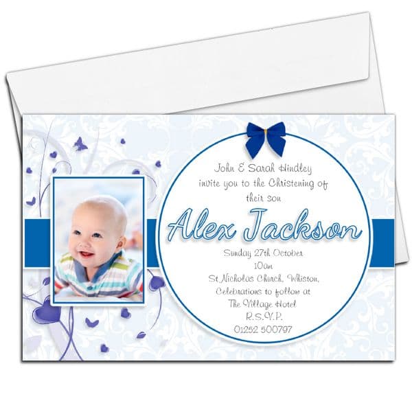 10 Personalised Boys Christening Baptism PHOTO Invitations N94