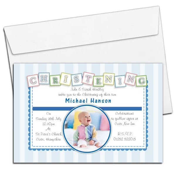 10 Personalised Boys Christening Baptism PHOTO Invitations N96