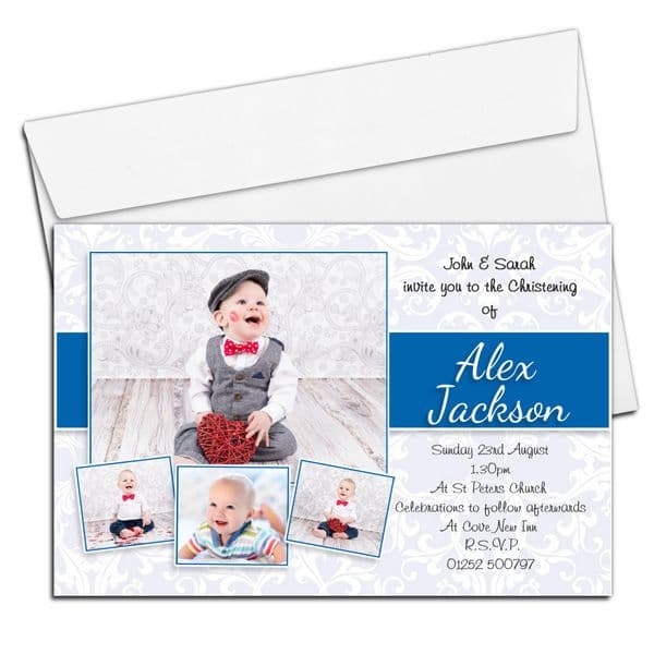 10 Personalised Boys Christening Baptism PHOTO Invitations N97