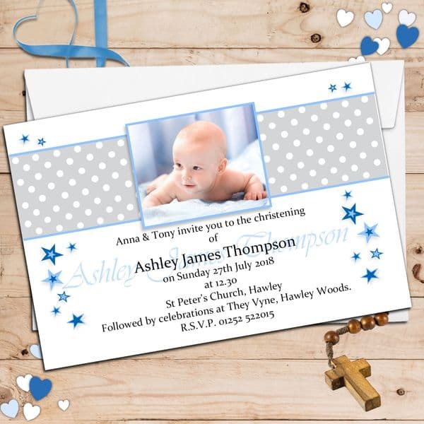 10 Personalised Boys Christening Baptism PHOTO Invitations N99