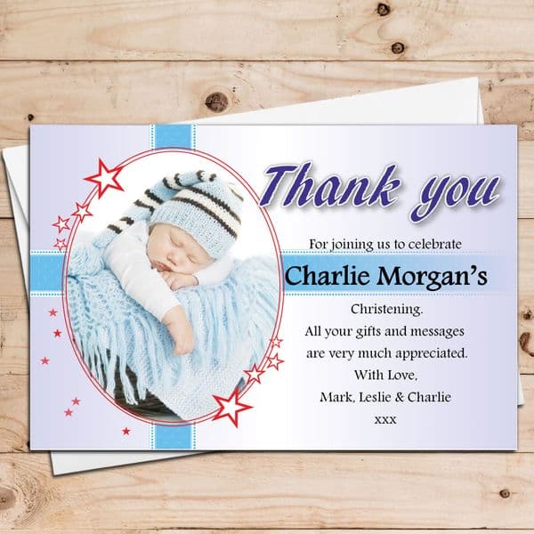 10 Personalised Boys Christening Baptism PHOTO Thank you Cards N31