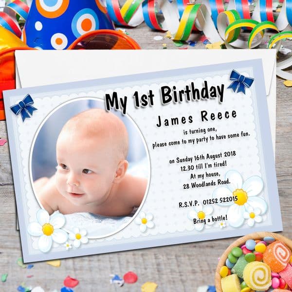 10 Personalised Boys Daisy Birthday Party PHOTO Invitations N81