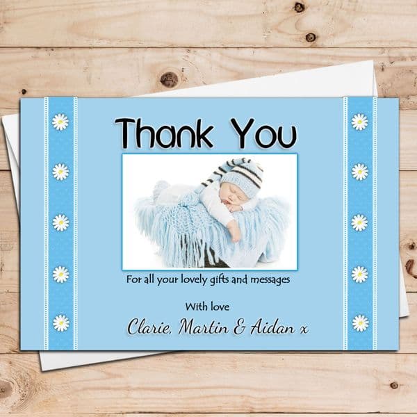 10 Personalised Boys Daisy Flower Thank you Photo Cards N23