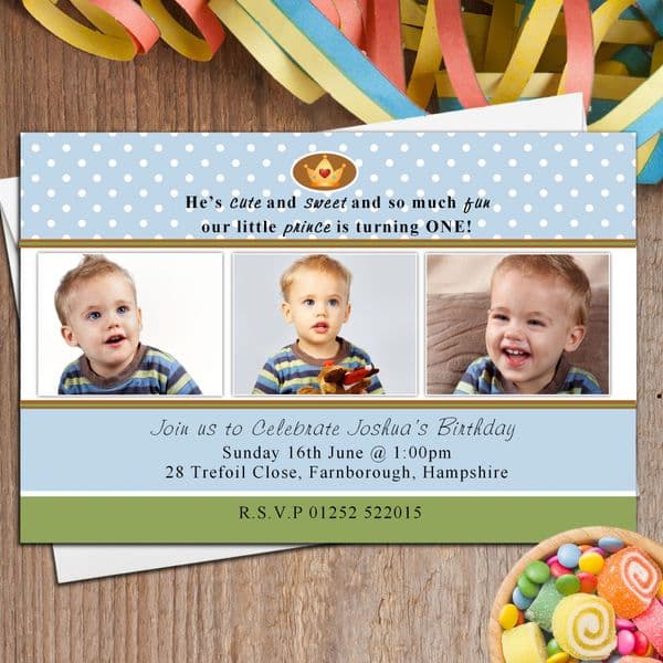 10 Personalised Boys First 1st Birthday Party PHOTO Invitations N25