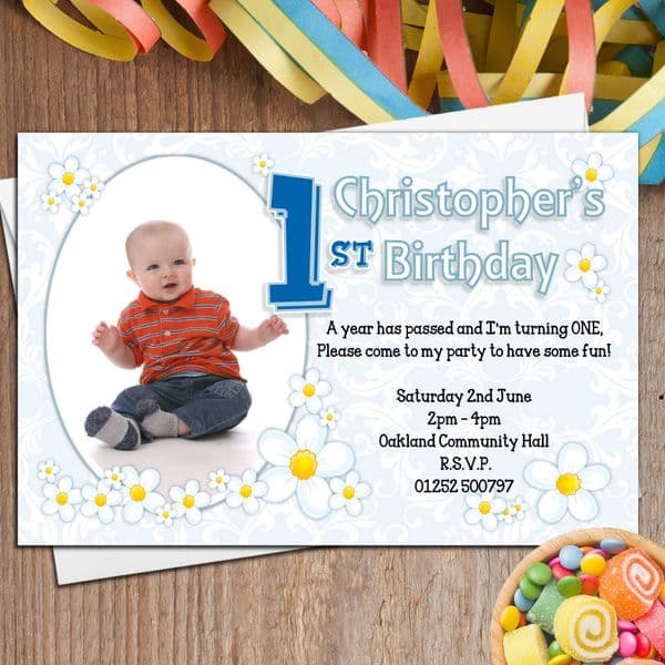 10 Personalised Boys First 1st Birthday Party PHOTO Invitations N26