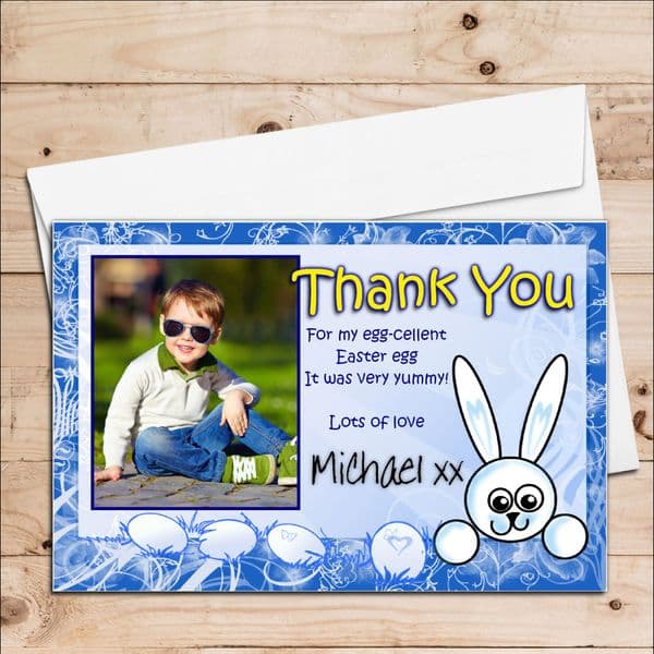 10 Personalised Boys Happy Easter Egg Thank you Photo Post Cards N9