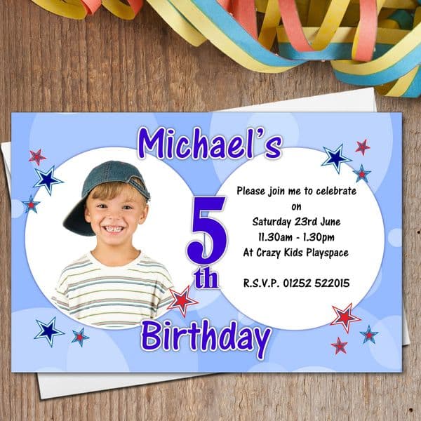10 Personalised Boys Star Birthday Party PHOTO Invitations N169