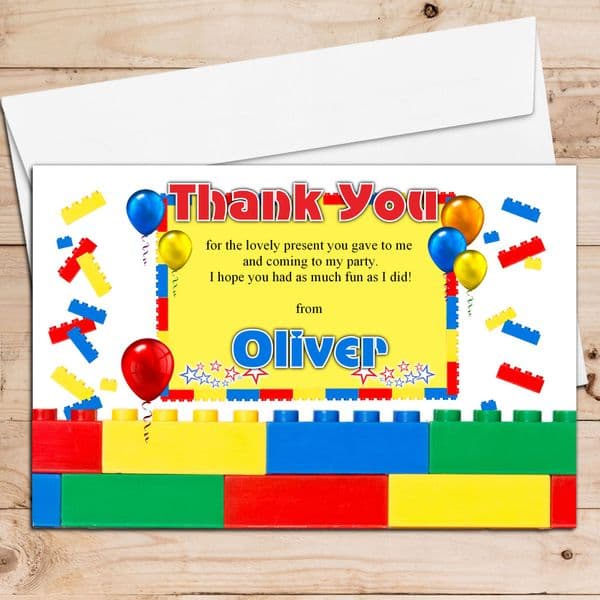 10 Personalised Brick Style Birthday Thank you Cards Any age! N210