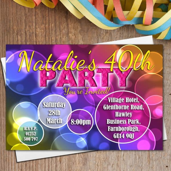 10 Personalised Bubbles Birthday Party Invitations N178