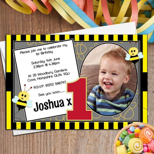 10 Personalised Bumble Bee Birthday Party PHOTO Invitations N33 - Any Age