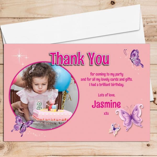 10 Personalised Butterfly Thank you PHOTO Cards ~ Any occasion! N164