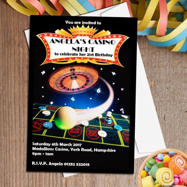 10 Personalised Casino Roulette Party Invitations N42