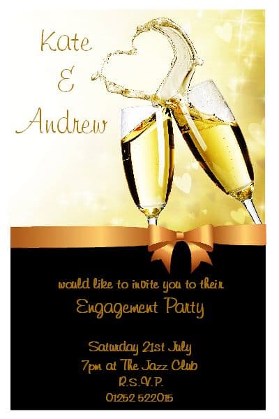 10 Personalised Champagne Engagement Party Invitations N6