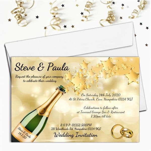 10 Personalised Champagne Star burst Wedding Invitations Day or Evening N68