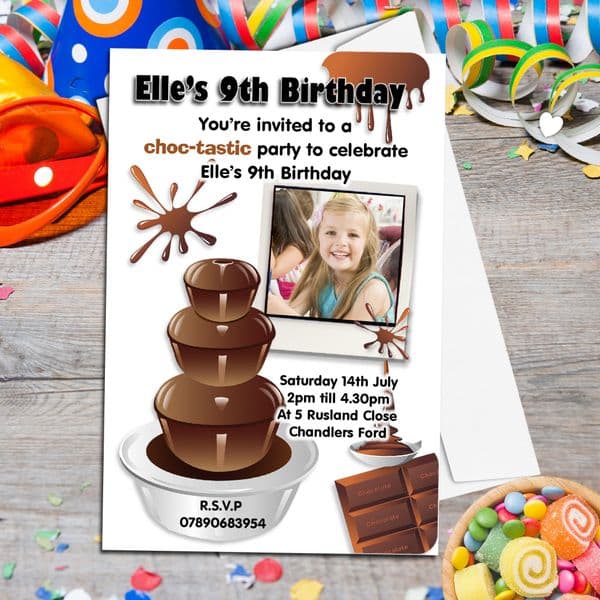 10 Personalised Chocolate Fountain Birthday Party PHOTO Invitations N80