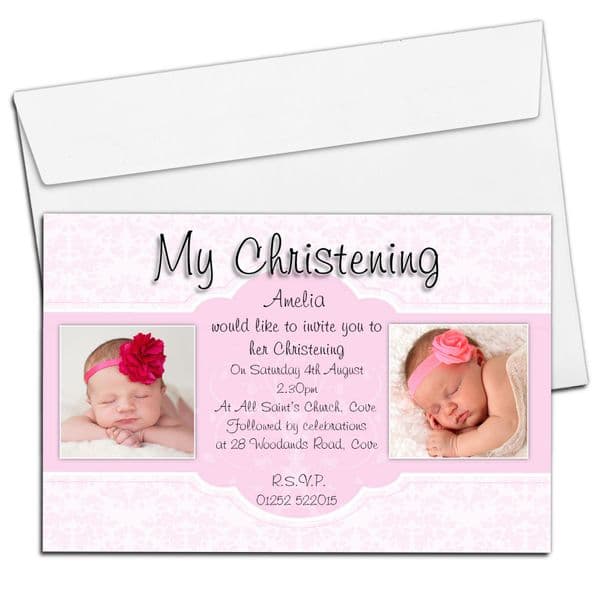 10 Personalised Christening Girls Pink Baptism Invitations PHOTO Invites N86
