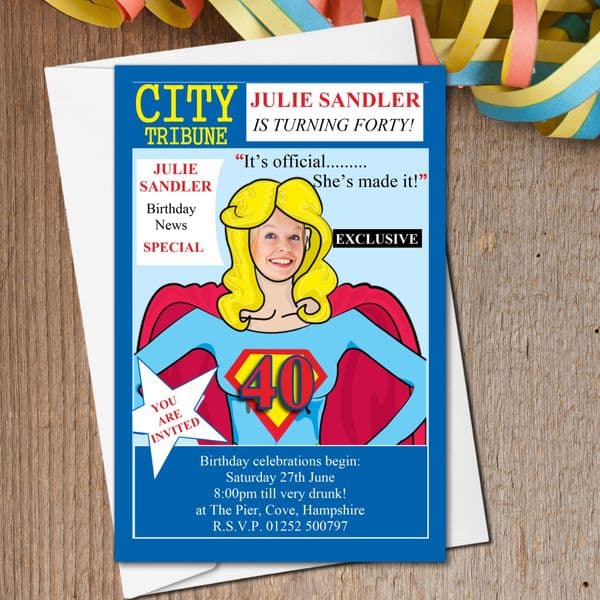 10 Personalised City News Birthday Party PHOTO Invitations N159