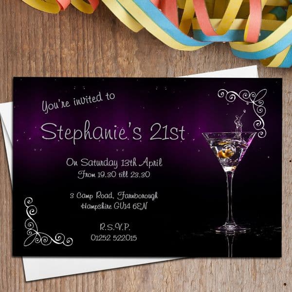 10 Personalised Cocktail Birthday Party Invitations N138