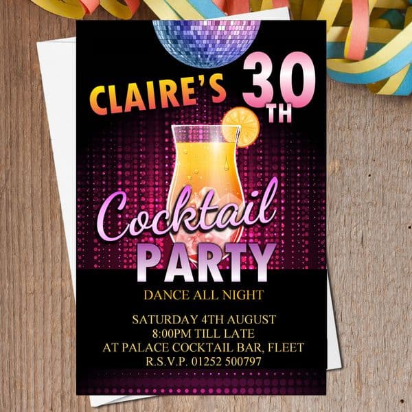 10 Personalised Cocktail Birthday Party Invitations N203