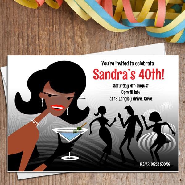 10 Personalised Cocktail Disco 18th 21st 30th 40th 50th Birthday Party Invitations N4