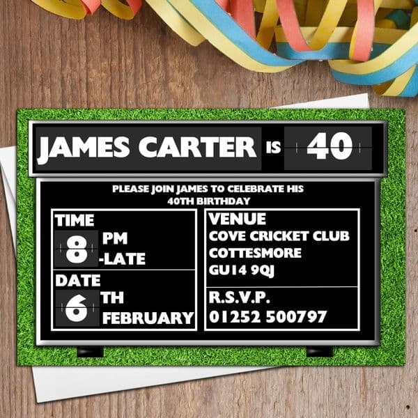 10 Personalised Cricket Score Board Birthday Party Invitations N110