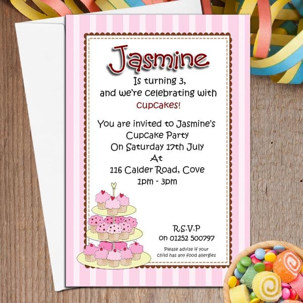 10 Personalised Cupcake Birthday Party Invitations N51