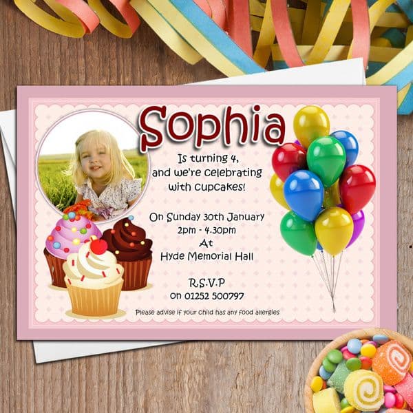 10 Personalised Cupcake Birthday Party PHOTO Invitations N50