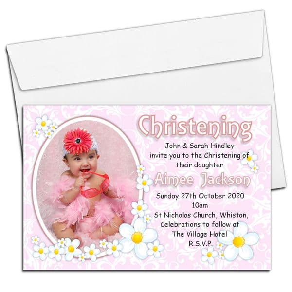 10 Personalised Daisy Christening Baptism PHOTO Invitations N91