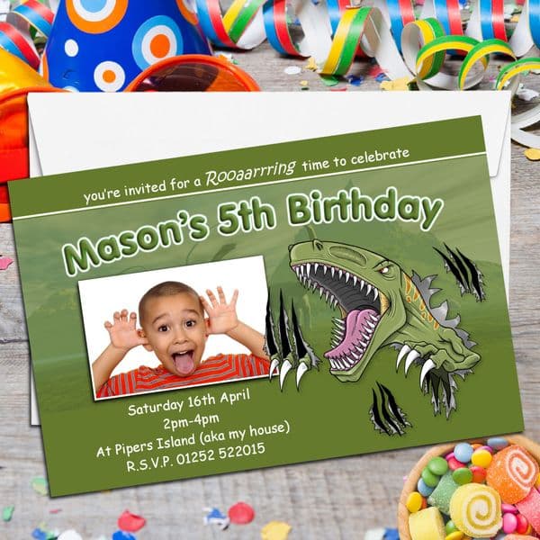 10 Personalised Dinosaur T Rex Birthday Party PHOTO Invitations N121