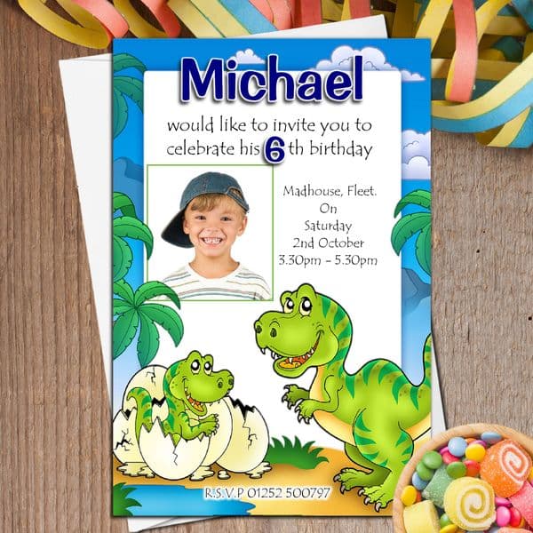 10 Personalised Dinosaur T-Rex Birthday Party PHOTO Invitations N44