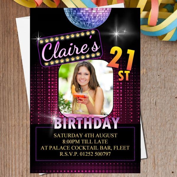 10 Personalised Disco Ball Birthday Party PHOTO Invitations N204