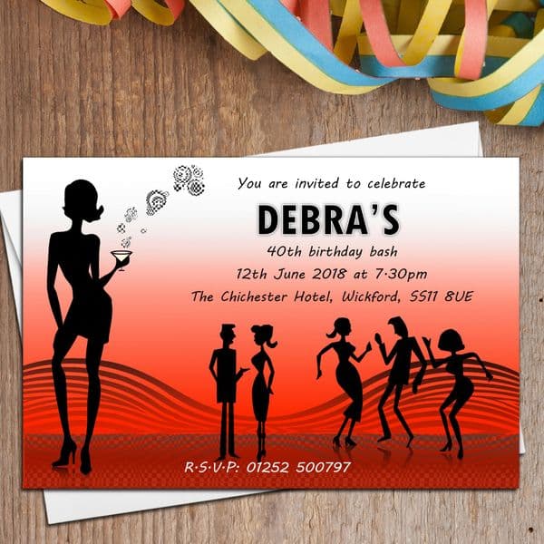 10 Personalised Disco Birthday Party Invitations N1