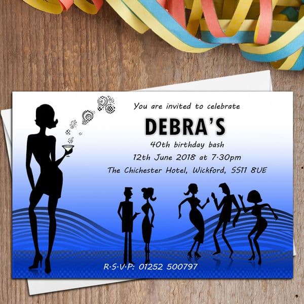 10 Personalised Disco Cocktail 18th 21st 30th 40th 50th 60th Birthday Party Invitations N3