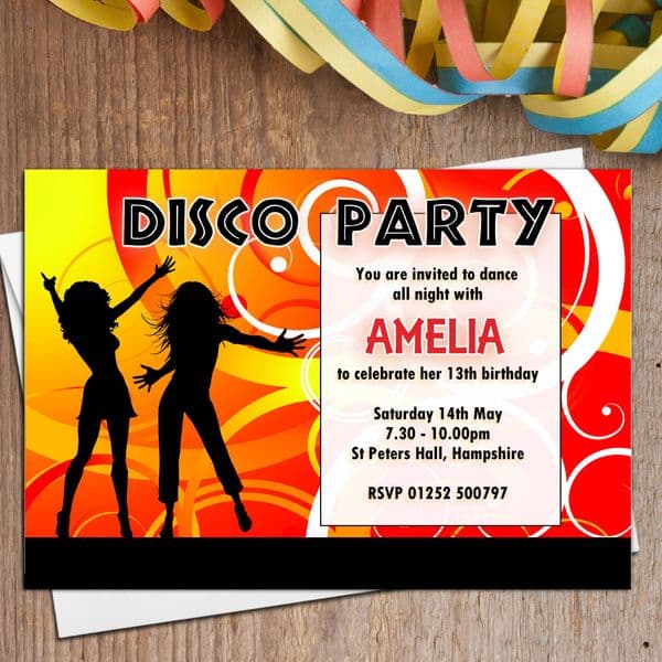 10 Personalised DISCO Dance Birthday Party Invitations N1