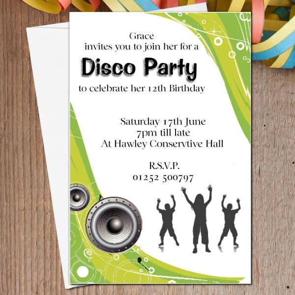 10 Personalised Disco Dance Birthday Party Invitations N9