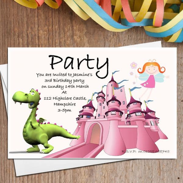 10 Personalised Dragon & Fairy Party Invitations
