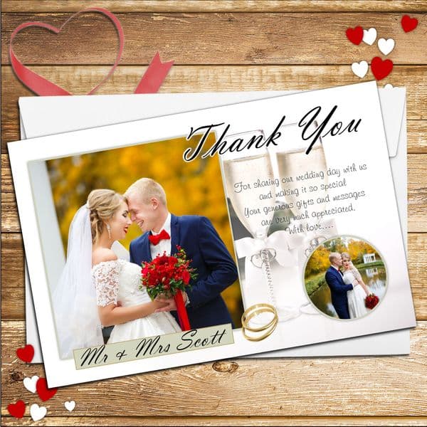 10 Personalised Elegant Champagne Wedding Thank you PHOTO cards N218