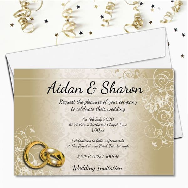 10 Personalised Elegant Gold Swirl Wedding Invitations Day or Evening N69