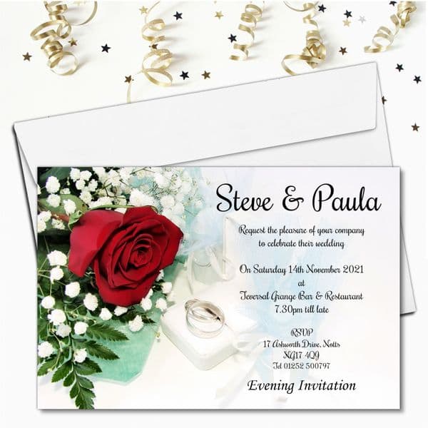 10 Personalised Elegant Red Rose Wedding Invitations Day or Evening N9