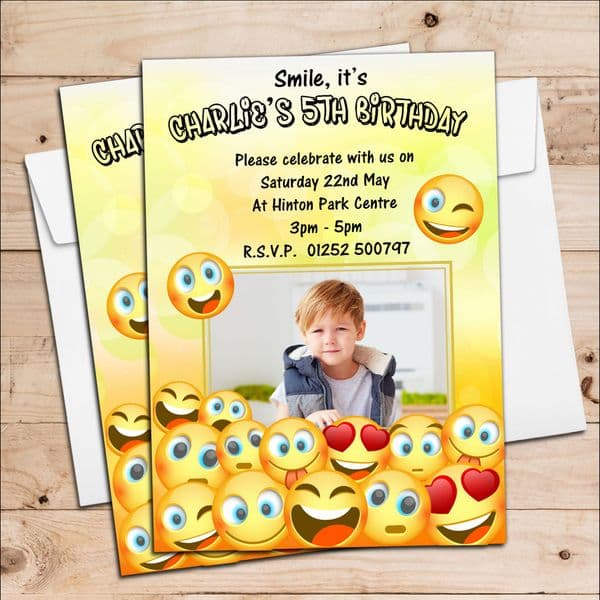 10 Personalised EMOJI Birthday Party PHOTO Invitations N218 ANY AGE