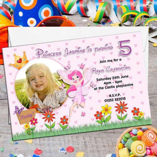 10 Personalised Fairy Princess Birthday Party PHOTO Invitations N84