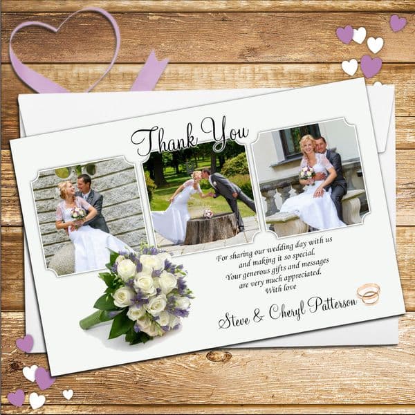 10 Personalised Flower Bouquet Wedding Day Thank you Photo cards N91