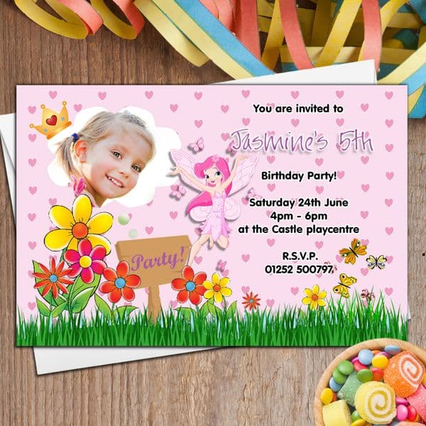 10 Personalised Flower Fairy Birthday Party PHOTO Invitations N103