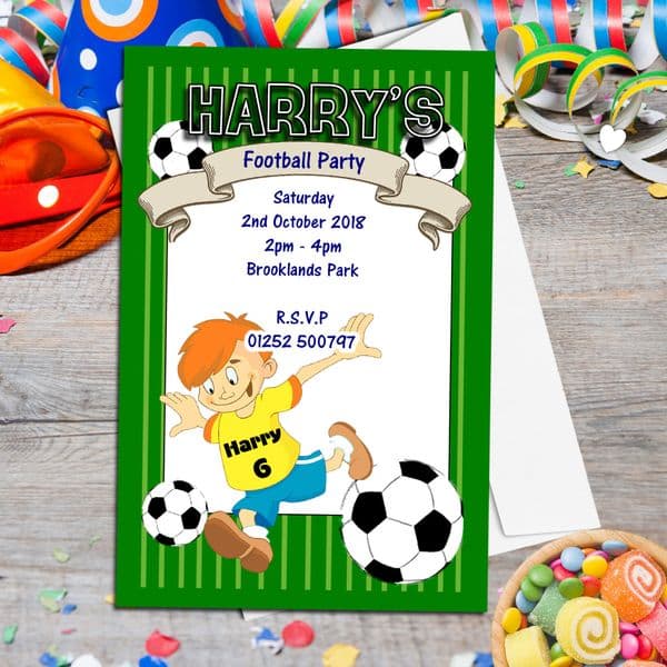 10 Personalised Football Birthday Party Invitations N40