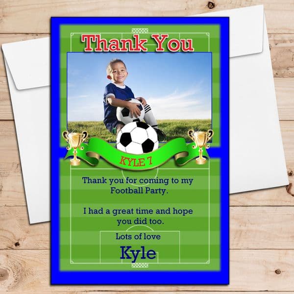 10 Personalised Football Soccer Birthday Thank you PHOTO Cards N204