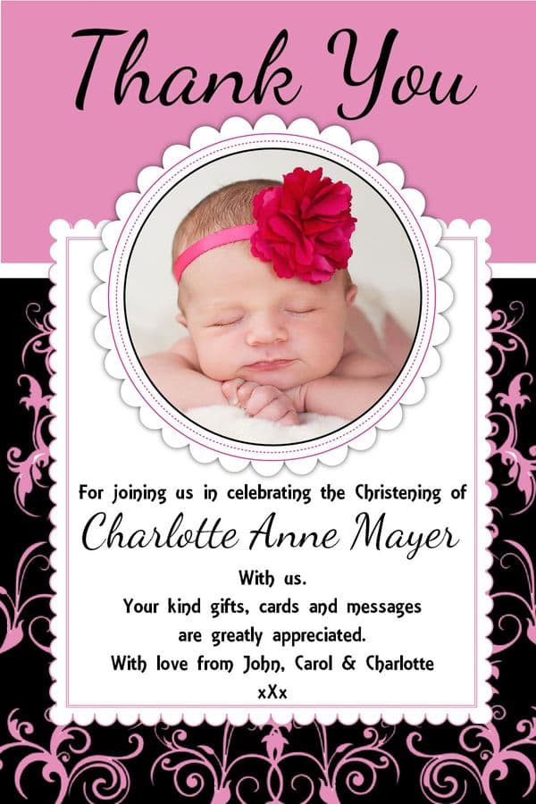 10 Personalised Girls Birth / Christening / Baptism Thank you PHOTO Cards N239