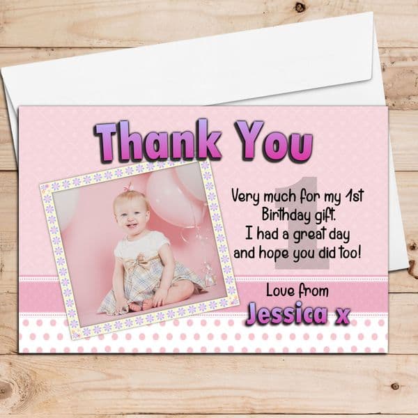 10 Personalised Girls Birthday Party Photo Thank you cards N2 - ANY AGE