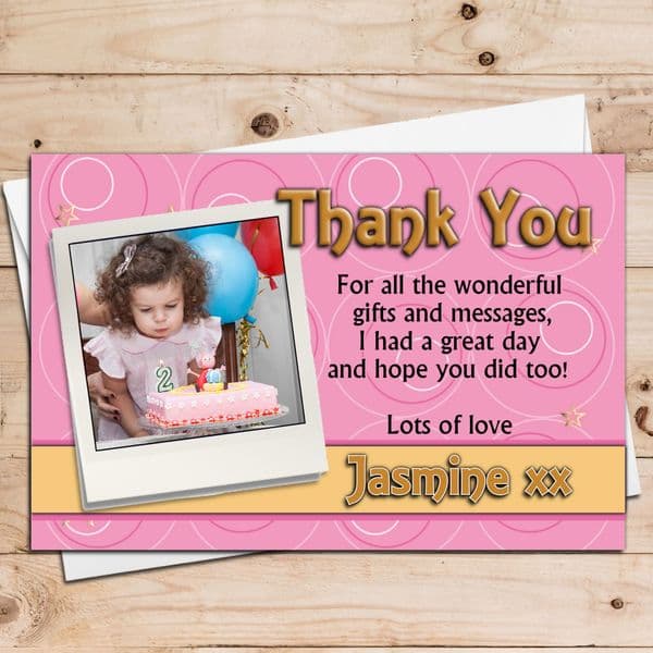 10 Personalised Girls Birthday Party Thank you Photo Cards N20 - Any Age