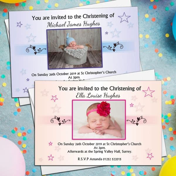 10 Personalised Girls Boys Christening Baptism Naming Day Photo Invitations Invites N14/15
